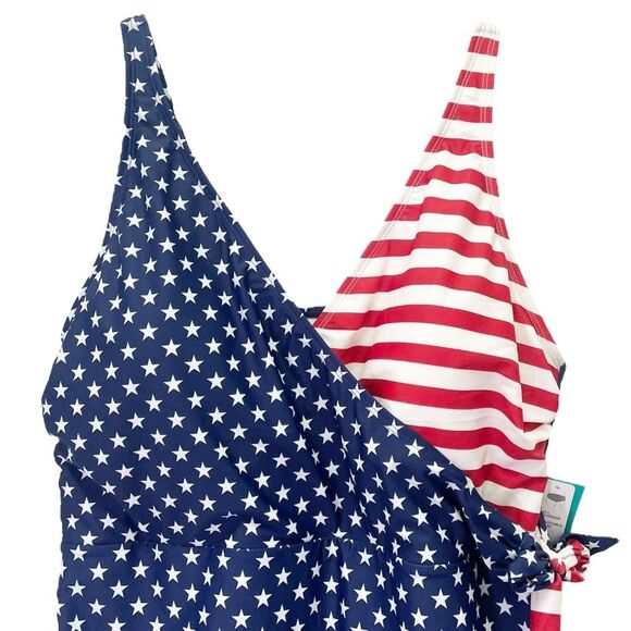 NWT Outdoor Oasis Size 1X One Piece Swimsuit Stars & Stripes USA Flag July 4th - Picture 5 of 15